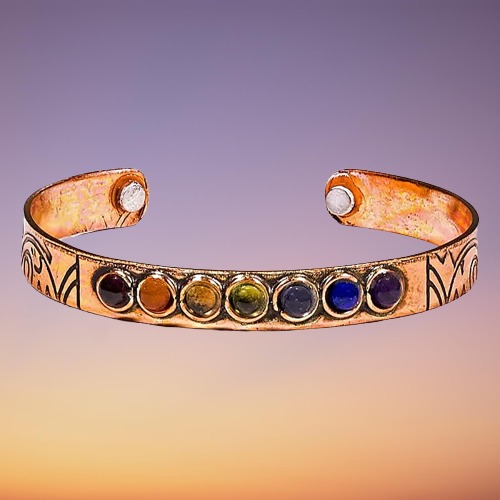 Pulsera de Cobre Magnética con 7 Minerales de los Chakras