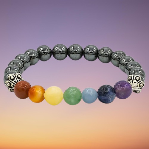Pulsera Elástica de Hematita 7 Chakras
