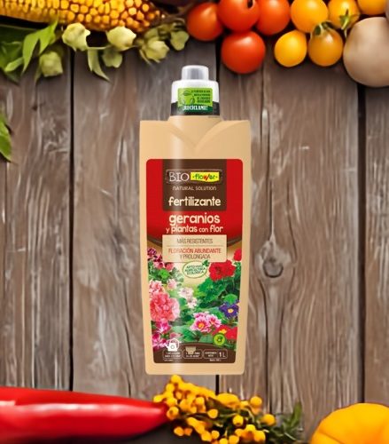 Fertilizante geranios y plantas con flor