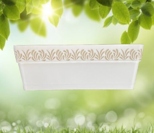 Maceta rectangular de plástico blanco patron de plantas