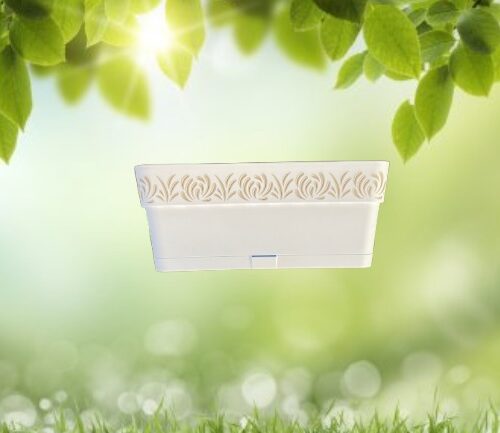 Maceta rectangular de plástico blanco patron de plantas pequeña