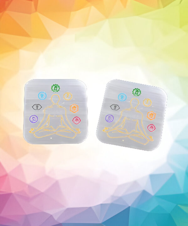 Placa de Selenita para Recarga con Símbolos de 7 Chakras