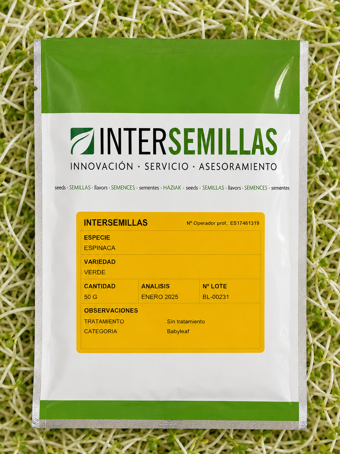 Germinado de Espinaca Verde, 50 g (INTERSEMILLAS)